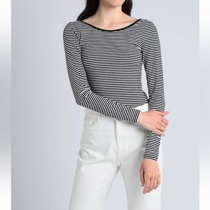 Arket black and white striped long sleeve tee low cut back rare